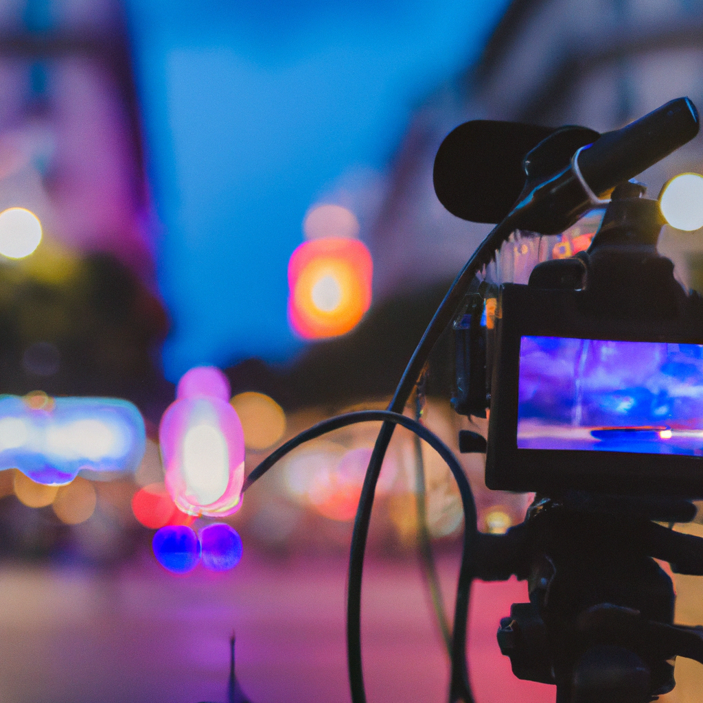 Videoperiodista móvil en Buenos Aires filmando con smartphone y gimbal durante la tarde con luces y gente de fondo